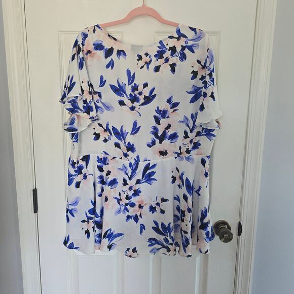 Torrid Floral Babydoll Georgette Flutter Sleeve Blouse Peplum Plus Size 3x - Picture 14 of 15